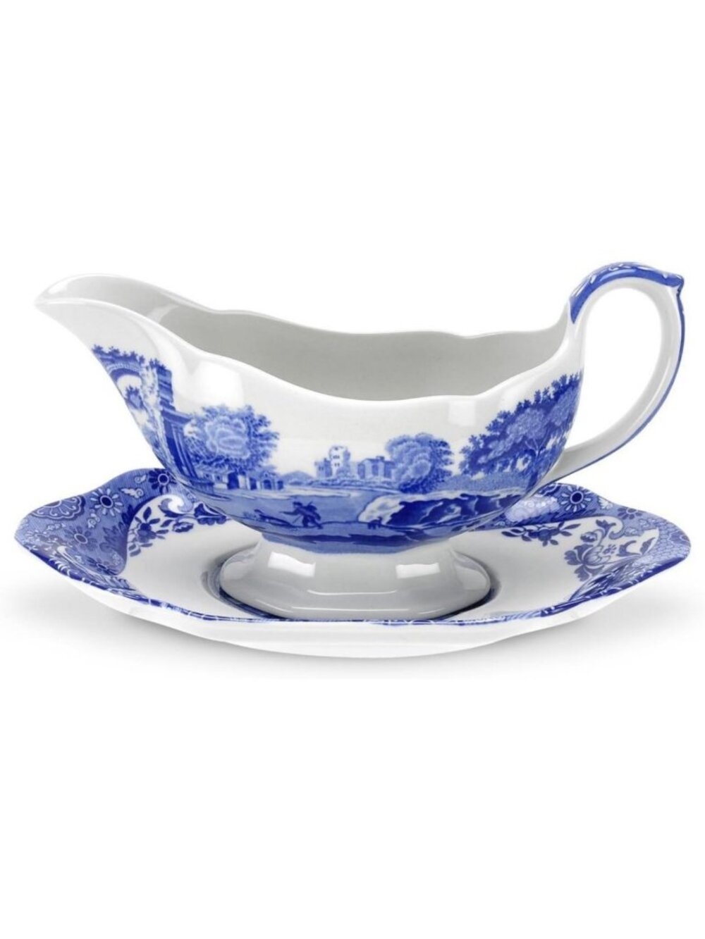 Elegant Blue Italian Sauceboat & Stand Set - 9 Oz, Charming Blue/White Design